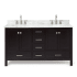 Ariel Cambridge 61" Free Standing Double Basin Vanity Set with Cabinet, Marble Vanity Top, and Oval Bathroom Sink Espresso