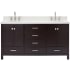 Ariel Cambridge 67" Free Standing Double Oval Basin Vanity Set with Cabinet and 1-1/2" Thick White Quartz Vanity Top Espresso