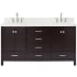 Ariel Cambridge 67" Free Standing Double Rectangular Basin Vanity Set with Cabinet and 1-1/2" Thick White Quartz Vanity Top Espresso