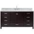 Ariel Cambridge 67" Free Standing Single Oval Basin Vanity Set with Cabinet and 1-1/2" Thick Carrara Marble Vanity Top Espresso