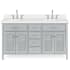 Ariel Kensington 61" Free Standing Double Oval Basin Vanity Set with Cabinet and 1-1/2" Thick White Quartz Vanity Top Grey
