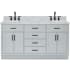 Ariel Hepburn 67" Free Standing Double Oval Basin Vanity Set with Cabinet and 1-1/2" Thick Carrara Marble Vanity Top Grey