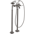 Axor Montreux Floor Mounted Tub Filler with Built-In Diverter and Lever Handles with Hand Shower - Engineered in Germany, Limited Lifetime Warranty Brushed Black Chrome