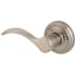 Baldwin Tobin Left Handed Non-Turning One-Sided Dummy Door Lever with Round Rosette from the Prestige Collection Satin Nickel