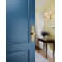 Baldwin-6945.ENFD-Satin Brass and Brown installed on blue door