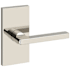 Baldwin Square Passage Door Lever Set with 5 Inch Rectangle Rose from the Reserve Collection Lifetime Polished Nickel