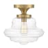 Bellevue 12" Wide Semi-Flush Ceiling Fixture with a clear glass specialty shade Natural Brass