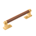 Belwith Keeler Reserve 5-1/16" Center to Center Leather Cabinet Handle / Drawer Pull - Mixed Materials Brushed Golden Brass / Brown Leather