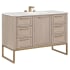 BEMMA Markham 48" Free Standing Single Basin Vanity Set with Cabinet and Vanity Top Cashmere Grey / Calacatta Quartz Top / Satin Brass Hardware