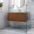 BEMMA Terra 36" Wall Mounted Single Basin Vanity Set with Cabinet and Vanity Top Walnut / Carrara Marble Top / Satin Brass Hardware