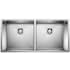 Blanco Precision R10 Large Equal Double Bowl Stainless Steel Kitchen Sink with Stylish Drain Grooves 37" x 18" Satin Polished
