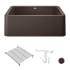 Blanco Ikon 30" Farmhouse Single Basin Granite Composite Kitchen Sink with Basin Rack and Basket Strainer Cafe Brown