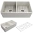 Bocchi Classico 33" Farmhouse Double Basin Fireclay Kitchen Sink with Basin Rack and Basket Strainer Biscuit