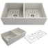 Bocchi Contempo 36" Farmhouse Double Basin Fireclay Kitchen Sink with Basin Rack and Basket Strainer Biscuit