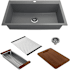 Bocchi Baveno Lux 33-3/4" Undermount Single Basin Granite Kitchen Sink with Basket Strainer, Colander and Cutting Board Concrete Gray
