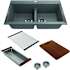 Bocchi Baveno Lux 33-3/4" Undermount Double Basin Granite Kitchen Sink with Basket Strainer, Colander and Cutting Board Concrete Gray