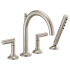Brizo Odin Deck Mounted Roman Tub Filler with Hand Shower - Less Handles and Rough In Brilliance Brushed Nickel
