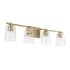 Capital Lighting 4 Light 33" Wide Bathroom Vanity Light with Patterned / Etched Glass Shades Aged Brass