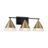 Capital Lighting Avant 3 Light 26" Wide Vanity Light with Metal and Frosted Glass Shades Aged Brass / Black