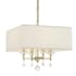 Crystorama Lighting Group Paxton 4 Light 16" Wide Pendant with Silk Shade and Clear Glass Accents Aged Brass