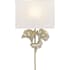 Currey and Company Gingko Single Light 25" Tall Ambient Wall Sconce with Off White Shantung Shade - ADA Compliant Distressed Silver Leaf