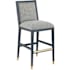Currey and Company Santos 19" Wide Mahogany, Rattan Bar Stool Vintage Navy / Satin Brass