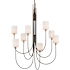 Currey and Company Archetype 8 Light 33" Wide Chandelier with Linen Shades Statuary Bronze / Antique Brass