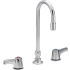 Delta Double Handle 0.5GPM Ceramic Disc Widespread Bathroom Faucet with Lever Blade Handles and Gooseneck Spout from the Commercial Series Chrome