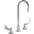 Delta Double Handle 1 GPM Ceramic Disc Widespread Bathroom Faucet with Blade Handles and Smooth End Gooseneck Spout from the Commercial Series Chrome