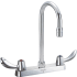 Delta Double Handle 1.5GPM Ceramic Disc Kitchen Faucet with Hooded Blade Handles Gooseneck Spout and Vandal Resistant Aerator from the Commercial Series Chrome