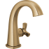 Delta Stryke 1.2 GPM Single Hole Bathroom Faucet with Push Pop-Up Drain Assembly, Helo Style Handle, Diamond Seal Ceramic Disc Cartridges, and Arc Spout Lumicoat Champagne Bronze