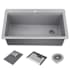 Delta Everest 33” Workstation Kitchen Sink Top Mount Drop-In Granite Composite Single Bowl with WorkFlow Ledge and Accessories Dark Grey