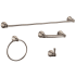 Design House Kassel Bathroom Accessory Set with 24" Center to Center Towel Bar, Towel Ring, Toilet Paper Holder, and Robe Hook Satin Nickel