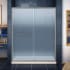 DreamLine Infinity-Z 74-3/4" High x 60" Wide 34" Deep Sliding Framed Shower Door with Frosted Glass, SlimeLine Shower Base Kit, and Center Drain Brushed Nickel with Biscuit Base