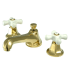 Elements Of Design Double Handle 8" to 16" Widespread Bathroom Faucet with Porcelain Cross Handles and Drain Assembly from the New York Collection Polished Brass (PVD)