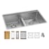 Elkay Crosstown 31-1/2" Undermount Double Basin Stainless Steel Workstation Kitchen Sink with Basin Rack, Basket Strainer, Colander, and Cutting Board Stainless Steel