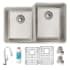 Elkay Lustertone Iconix 31-1/4" Undermount Double Basin Stainless Steel Kitchen Sink with Deck Mount 1.5 GPM Kitchen Faucet Stainless Steel