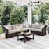 Flash Furniture Bedford 6 Piece Rattan Framed Outdoor Sectional Conversation Set Brown