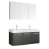 Fresca Vista 59" Wall Mounted / Floating Vanity Set with MDF Cabinet, Acrylic Top, Two Drop In Sinks, Medicine Cabinet, and Two Single Hole Faucets Black