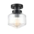 Globe Electric Juno 7" Wide Semi-Flush Drum Ceiling Fixture with Ribbed Glass Shade Matte Black