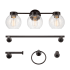 Globe Electric Thalia Bathroom Vanity Set - 3 Light 24" Wide Vanity Light, Towel Bar, Robe Hook, Toilet Paper Holder, and Towel Ring Included Satin