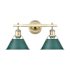 Golden Lighting Orwell 2 Light 18" Wide Vanity Light Aged Brass / Pine Green Shades