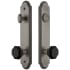 Grandeur Arc Solid Brass Rose Tall Plate Single Cylinder Keyed Entry Door Knob Set with Lyon Black Crystal Knob and 2-3/8" Backset Antique Pewter