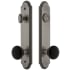 Grandeur Arc Solid Brass Rose Tall Plate Single Cylinder Keyed Entry Door Knob Set with Coventry Knob and 2-3/4" Backset Antique Pewter