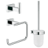 Grohe Essentials Cube Accessory Kit - Includes Toilet Paper Holder, Robe Hook, and Toilet Brush Holder Starlight Chrome
