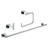 Grohe Essentials Cube Accessory Kit - Includes Towel Bar, Toilet Paper Holder, and Robe Hook Starlight Chrome