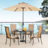 Hanover Brigantine 5 Piece Outdoor Patio Dining Set with 4 Chairs, Table, and Umbrella Bronze / Tan