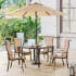 Hanover Brigantine 6 Piece Outdoor Patio Dining Set with 4 Chairs, Square Table, and Umbrella Bronze / Tan