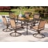 Hanover Fontana Seven Piece Aluminum Framed Fabric Outdoor Dining Set with Swivel Chairs Tan