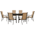 Hanover Brigantine 7-Piece Aluminum Framed Outdoor Dining Set with Umbrella Compatible Rectangular Glass Tabletop and Textaline Fabric Arm Chairs Bronze / Harvest Wheat